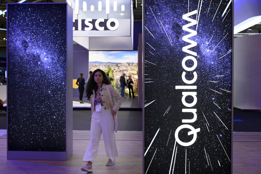 Qualcomm unveils Snapdragon XR2+ chip for VR and mixed reality headsets, challenging the forthcoming Vision Pro by Apple. (Photo by Josep LAGO / AFP)