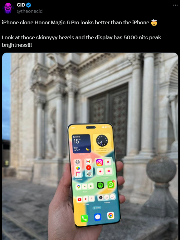 Honor Magic 6 Pro being compared to an iPhone.